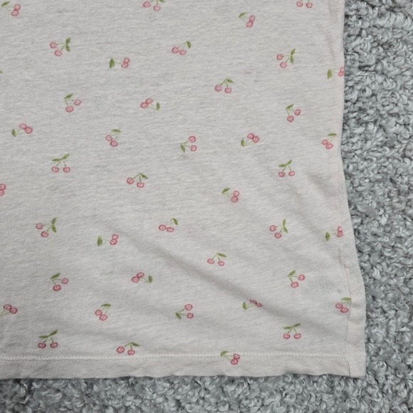 Rails Cara Tee Women M Linen‎ Blend White Cherry Print V-Neck Summer Top - Picture 2 of 10
